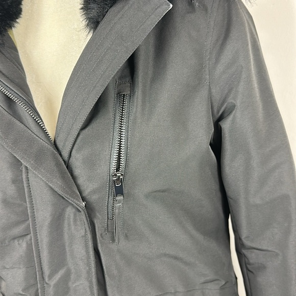 Andrew Marc of New York Black Carina Faux-Fur-Trim Hooded Rain Parka Coat XS - Picture 7 of 16